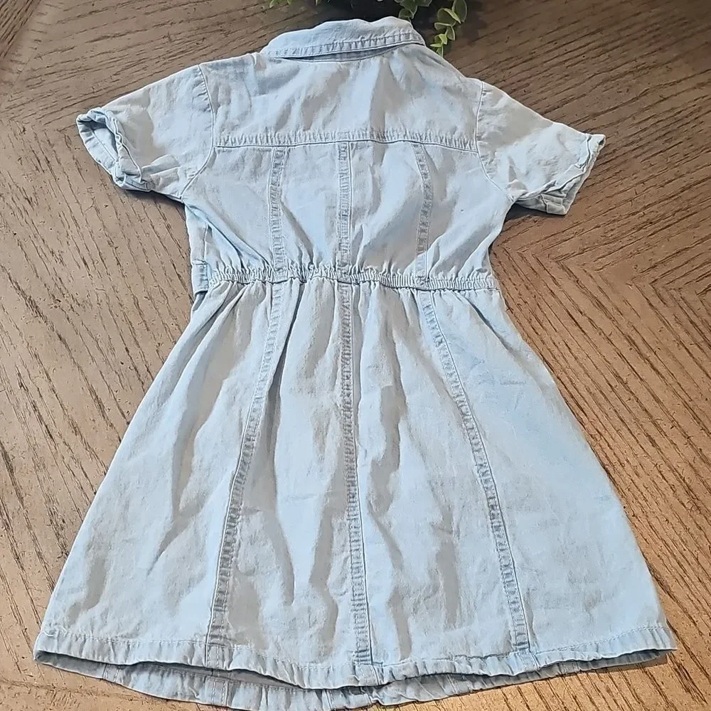 Stylish Denim Kids Dress Size 6 with Pink Accents
